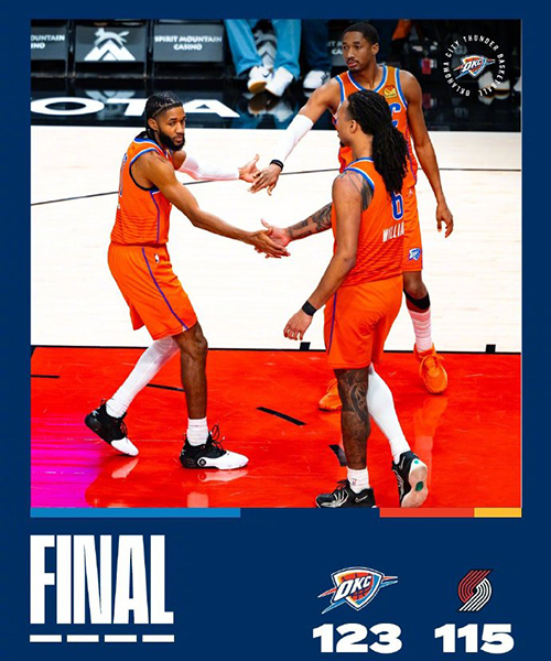 雷霆123-115开拓者豪取12连胜,杨瀚森0分1篮板,阿夫迪亚31+19+10