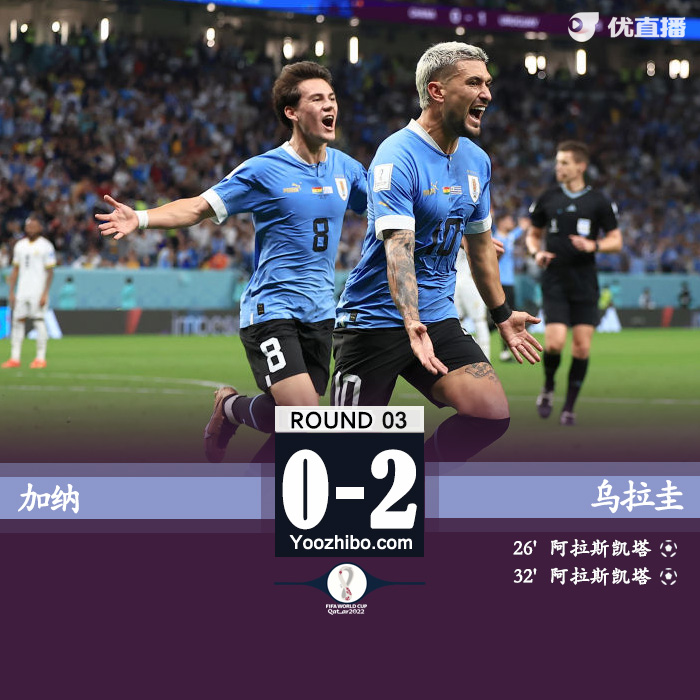 乌拉圭2-0加纳 乌拉圭因进球数劣势遭淘汰!