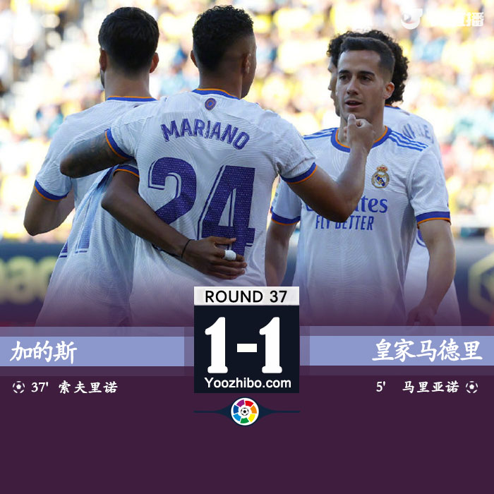 皇马1-1加的斯 马里亚诺建功内格雷多失点
