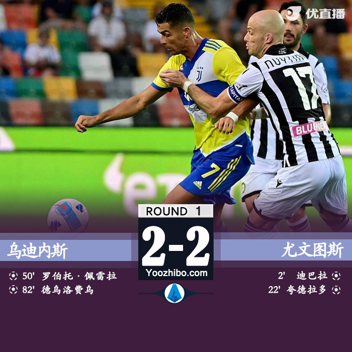 尤文2-2客平乌迪内斯 C罗绝杀被吹迪巴拉传射3C送点+送礼