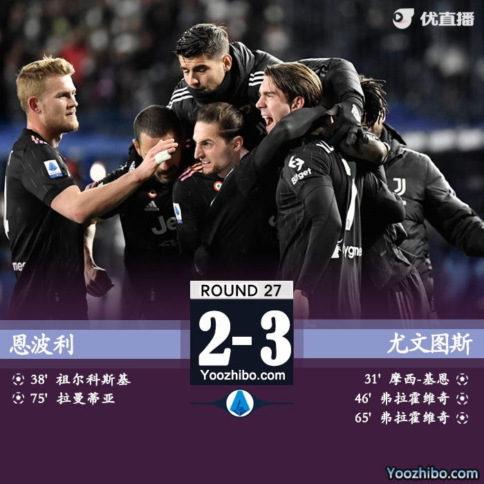 尤文3-2恩波利 弗拉霍维奇双响基恩破门终结联赛两连平