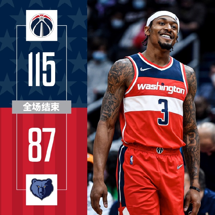 奇才115-87大胜灰熊 比尔17+7 哈雷尔18分