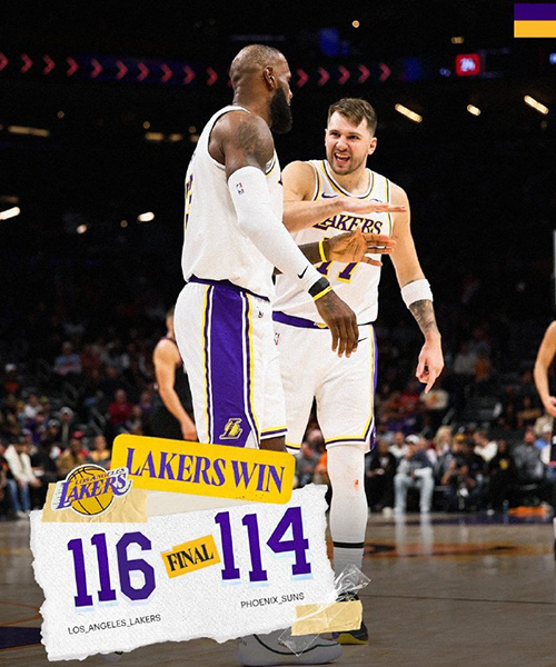 湖人116-114险胜太阳,东契奇29分,詹姆斯分,布克27+6+7